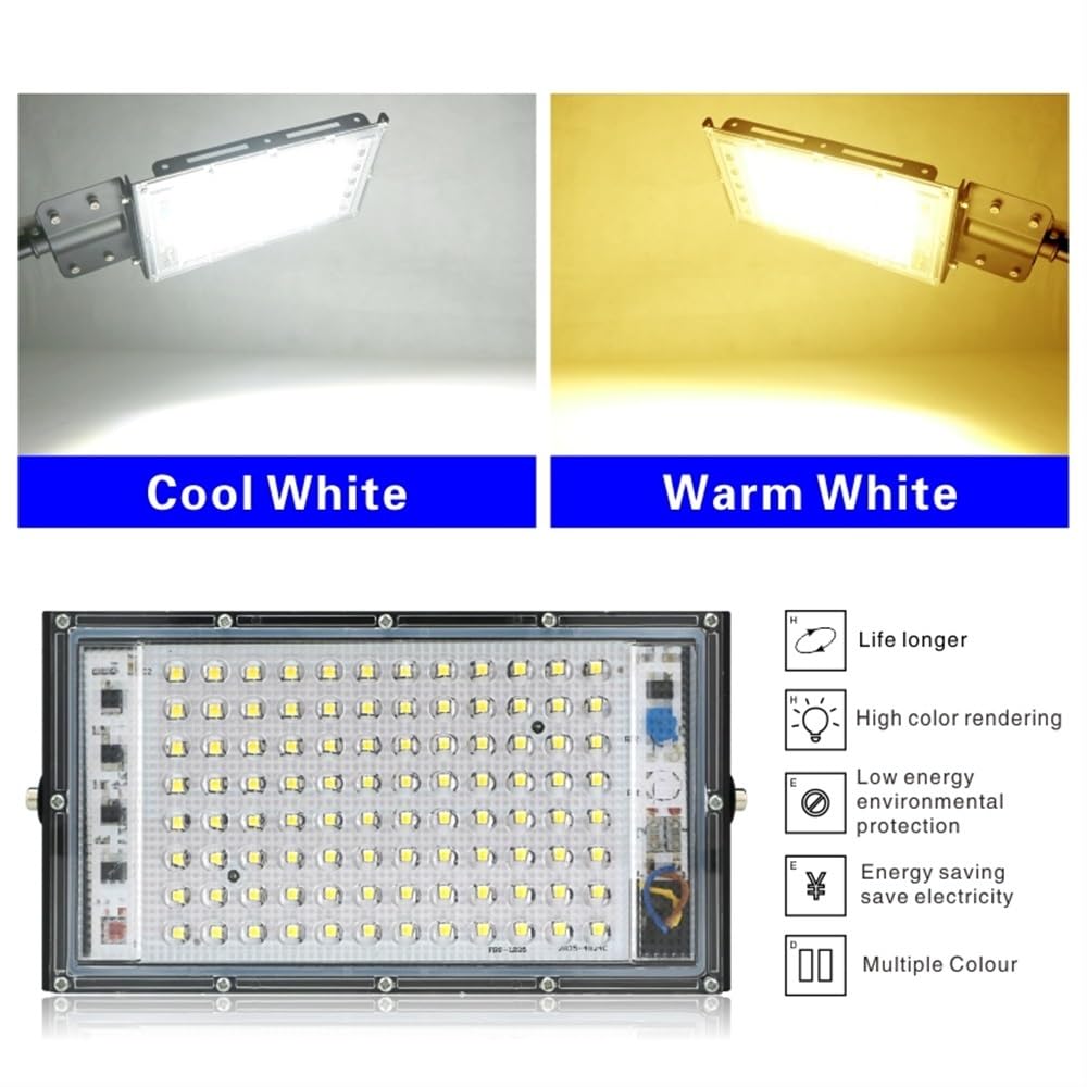 1fortunate Paquete de 4, farola LED AC220V 100W exterior IP65 reflector impermeable jardín calle camino foco(Warm White)