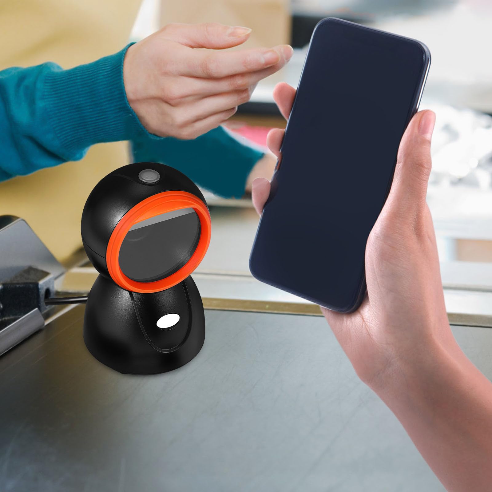 Scanner Codici a Barre da Tavolo Sferico per Supermercato, ABS