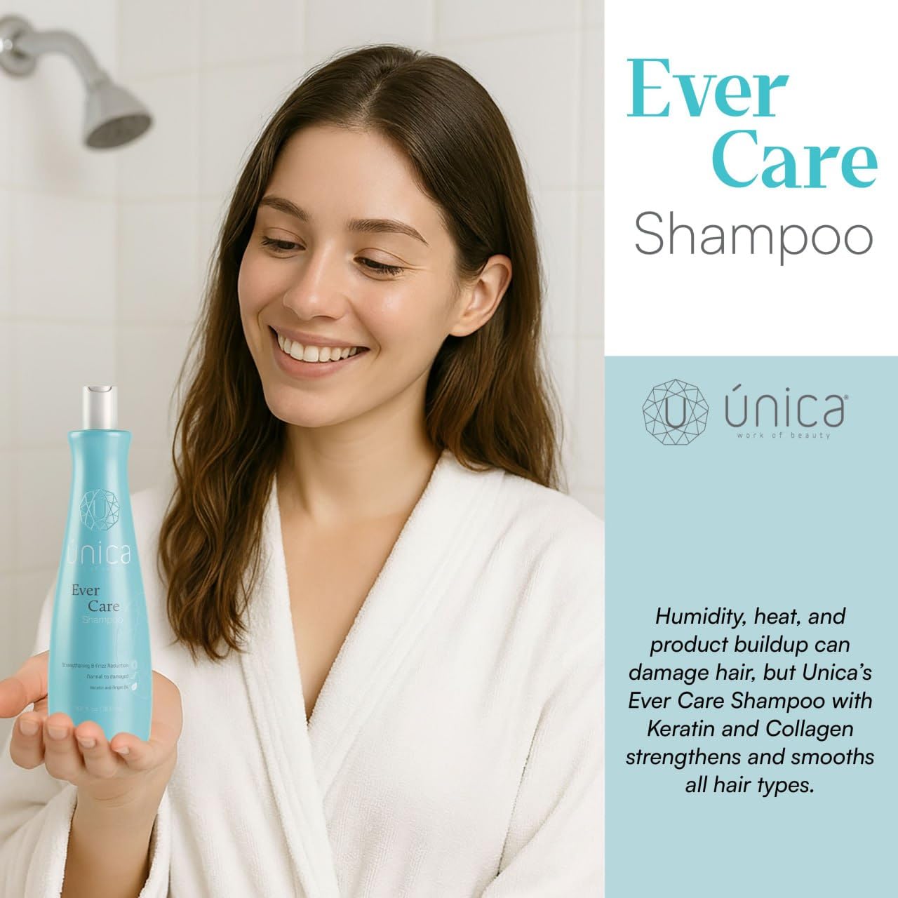 UNICA Work of Beauty Ever Care Smoothing Shampoo – Keratin, Collagen & Argan Oil for Frizz Control, Repair & Hydration – Daily Lightweight Cleanser for Dry, Curly & Damaged Hair – 10 oz