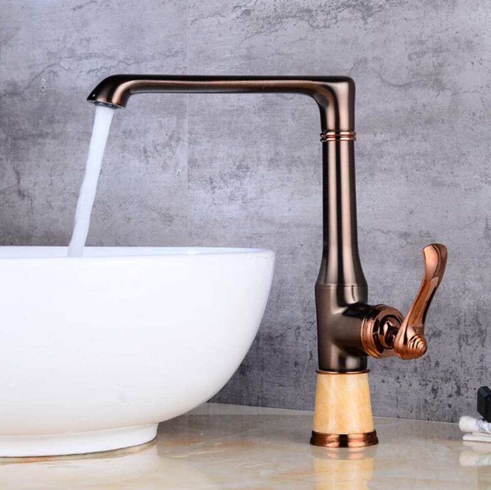 ZYCHSJXA Kitchen Faucets Brass with Marble Mixer Crane Single Handle Gold Swivel 360 Degree Water Tap Kitchen,Rose