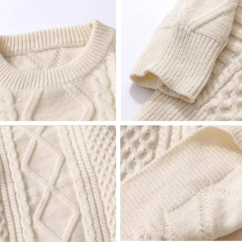 Women Cable Knit Vintage Chunky Sweater Loose Casual Knitted Sweater Unisex Woven Crewneck Knitted Top - Image 7