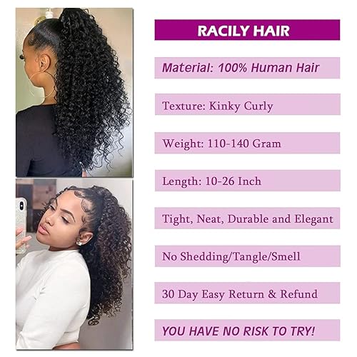 Miniatura 31 de Human Hair Water Wave Drawstring Ponytail Extensions - Natural Black Corn Wave for Black Women - Clip in Extensions (20")