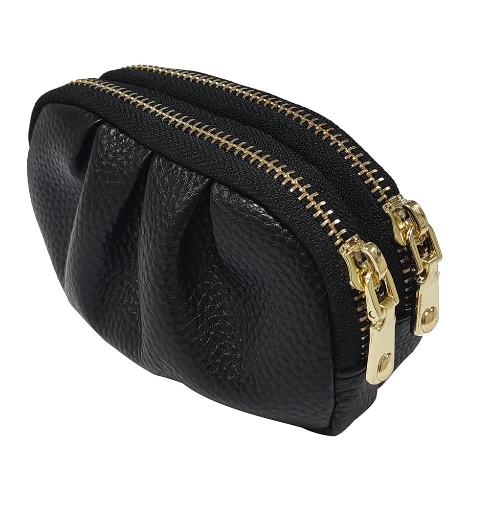 Coin Purse, Small 2 Zippered Change Pouch Wallet, Little Travel Wallet,Gift 4.9x 1.6x 3.1 inches (Black)