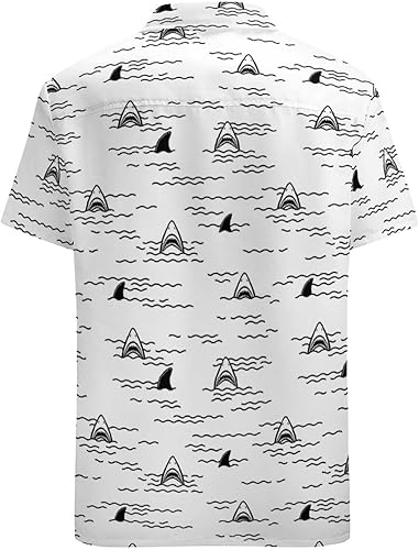 Miniatura 2 de Camisa de manga corta con botones para hombre, camisa casual hawaiana para playa, blanco, (0412-Whiteshark)
