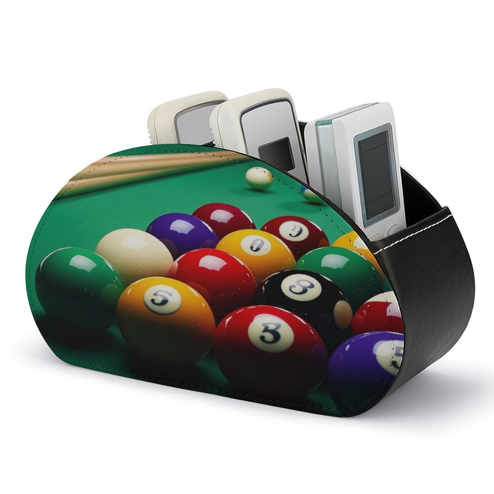 FekiLoot Billiards TV Remote Control Holder with 5 Compartments Multi-functional Leather Bedside Table Remote Caddy Desktop Storage Box for Store Pen Controller Media Player Cosmetic