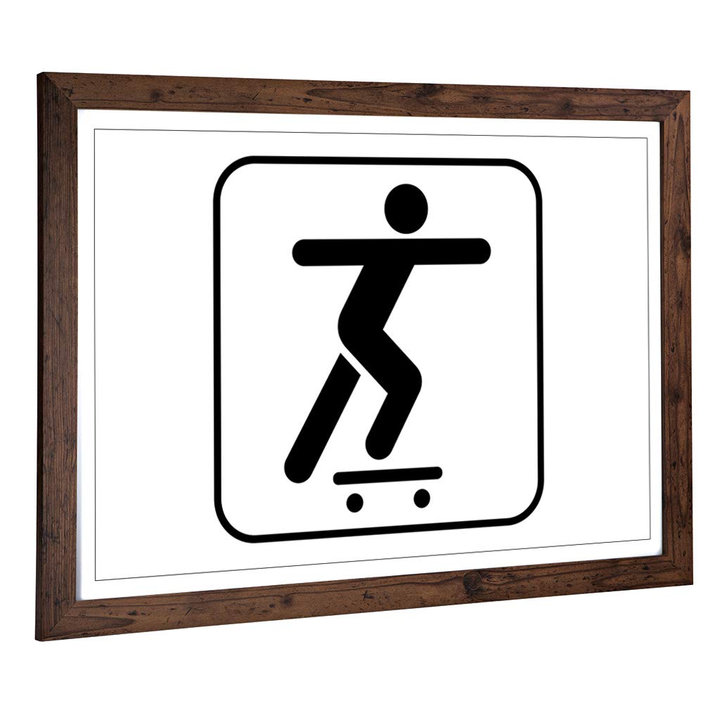 Big Box Art Framed Print of Skateboard Sign (1) Design | Wall Art Picture | Home Decor for Kitchen, Living, Dining Room, Lounge, Bedroom, Hallway, Office, Walnut, A2 / 24.5x18 Inch / 62x45cm