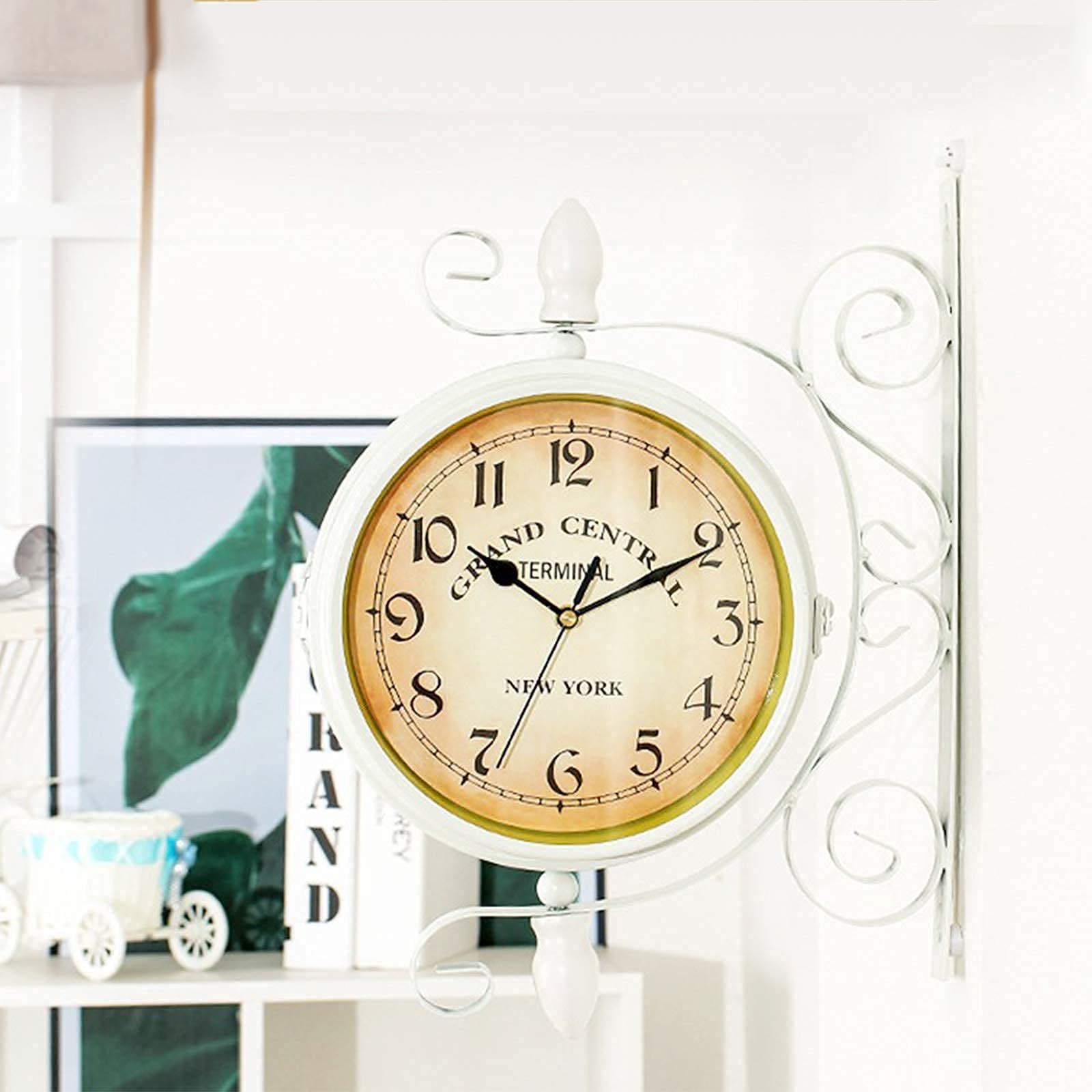 Horloge Murale Double Face rétro en fer forgé pour décoration intérieure