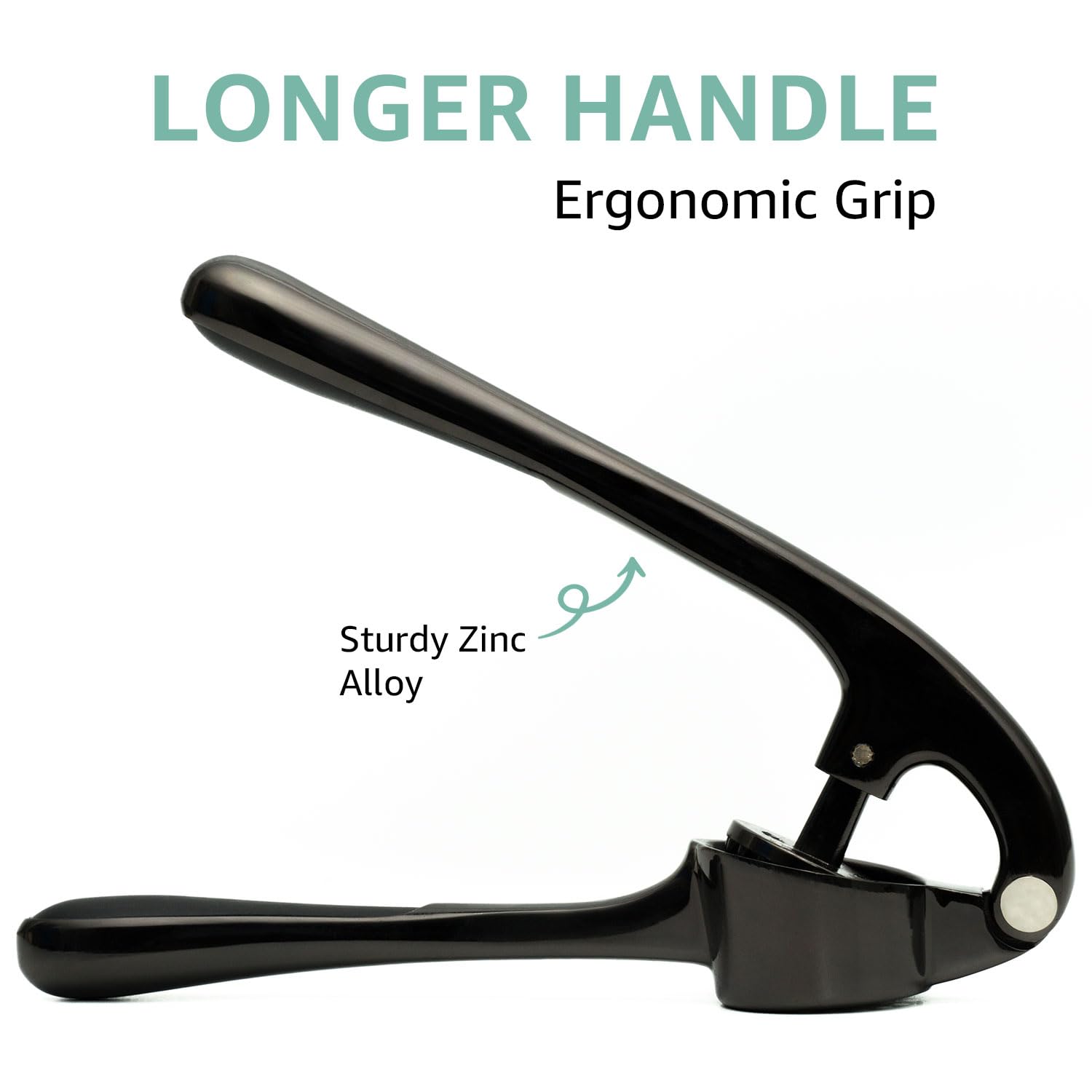 Prensa de ajos, herramienta para picar ajos, apta para lavavajillas y a prueba de óxido, fácil de apretar, fácil de limpiar, mango ergonómico, pelador de ajo y cepillo de silicona (negro)