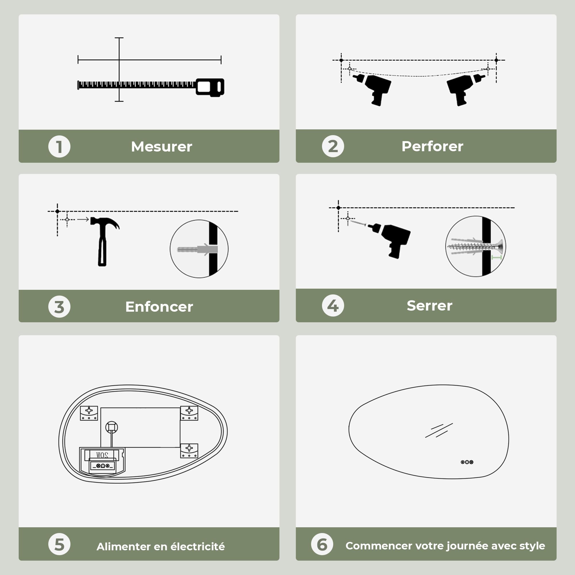 S'AFIELINA Miroir de Salle de Bain avec Éclairage 85×50×2,5 cm (H×L×P) Miroir Rond Asymétrique avec Interrupteur Tactile, Dimmable, 3 Couleurs de Lumière Réglables, Antibuée Miroir de Salle de Bain