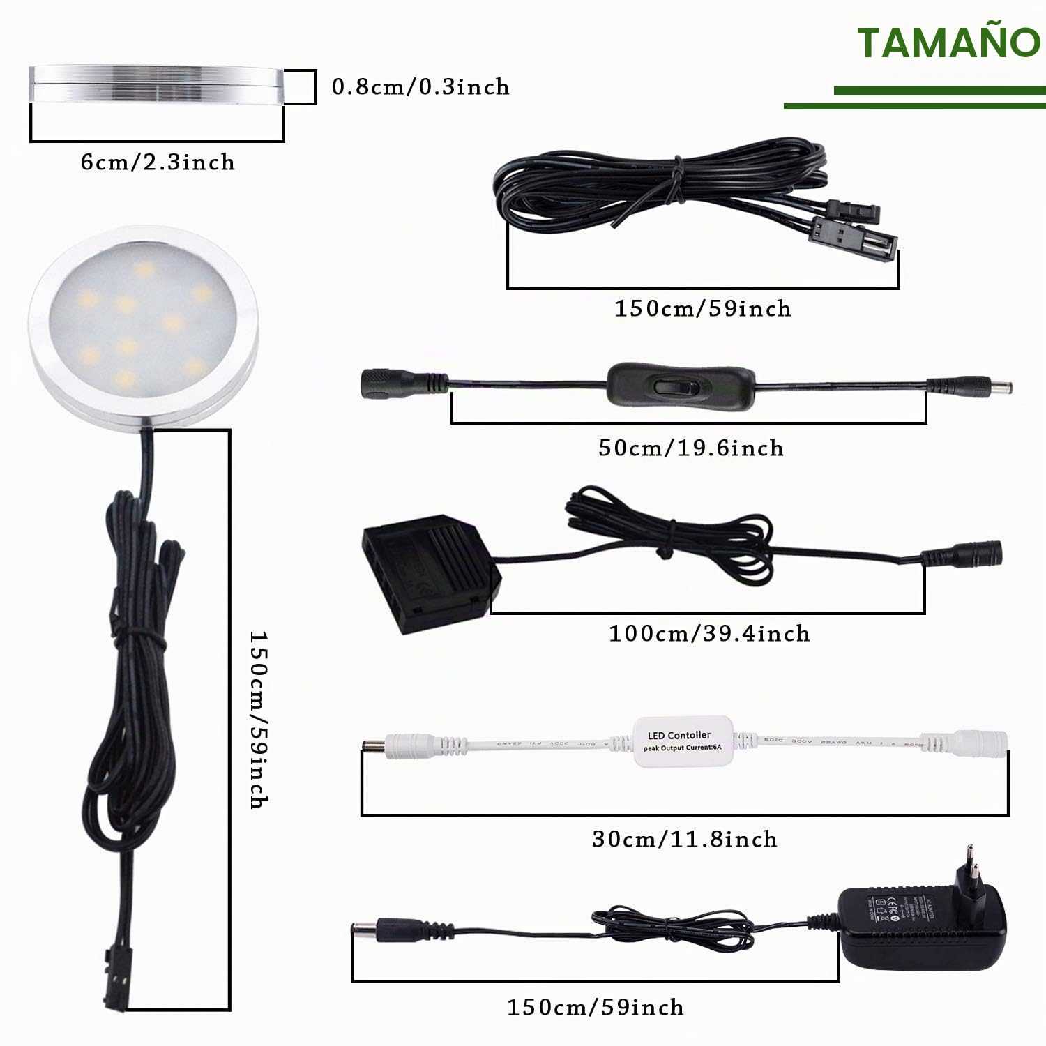 AIBOO LEDCocina Regulable Debajo de La Luz del Gabinete con Control Remoto Inalámbrico por RF,Iluminación Empotrada en Gabinete LED,8 Paquetes de Luces LED de 12V16W con Pantalla(Blanco Frio 6000K)