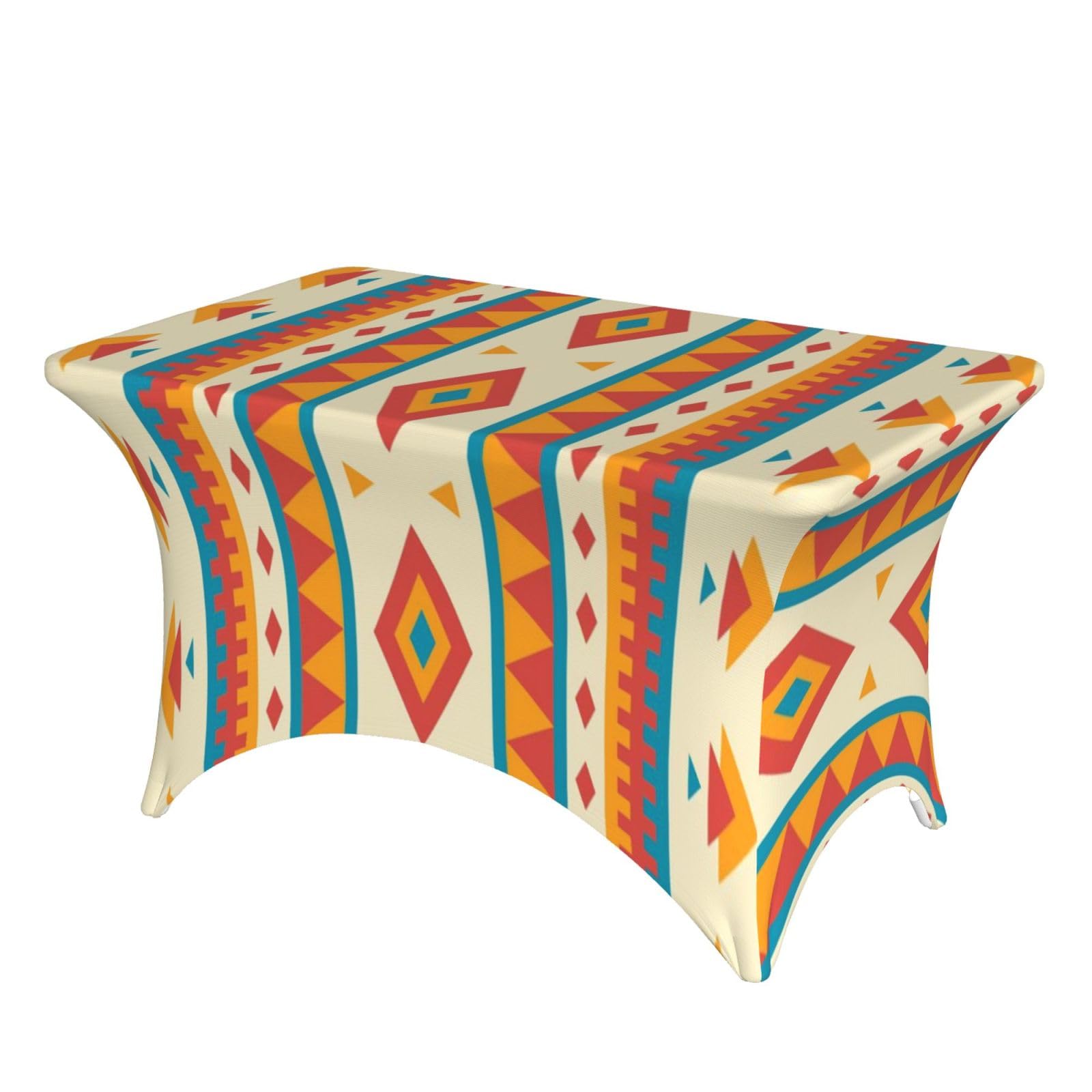Dcehgew Native American-Pattern 4Ft Spandex Rectangular Table Cloth, Printed Fitted Elastic Tablecloths Washable Table Cover For Event, Wedding, Banquet & Party