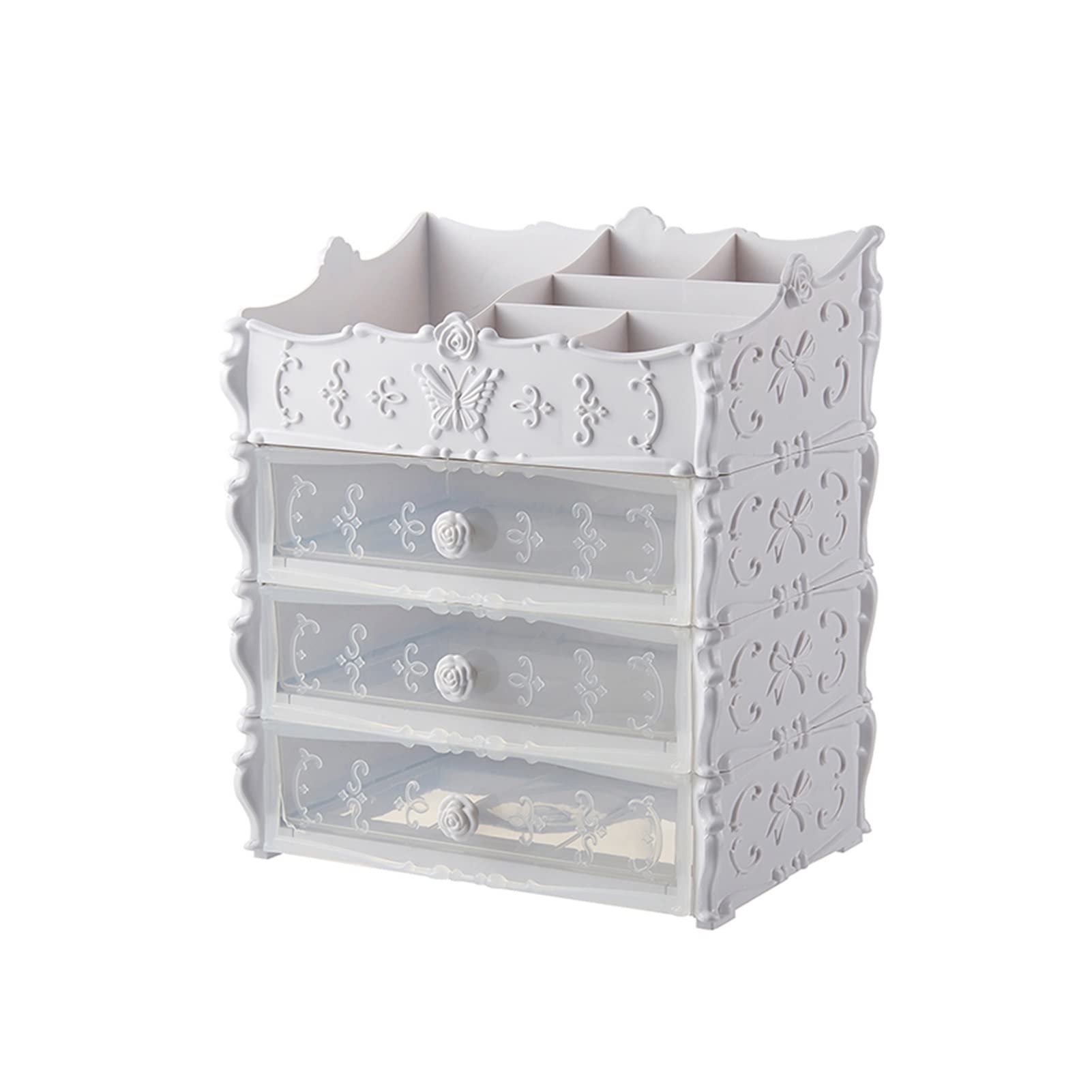 Multi-Function Organizer for Bedroom Bathroom Countertop Skin Care Products Cosmetic Storage Box Transparent Drawer (Color : White, Size : B)