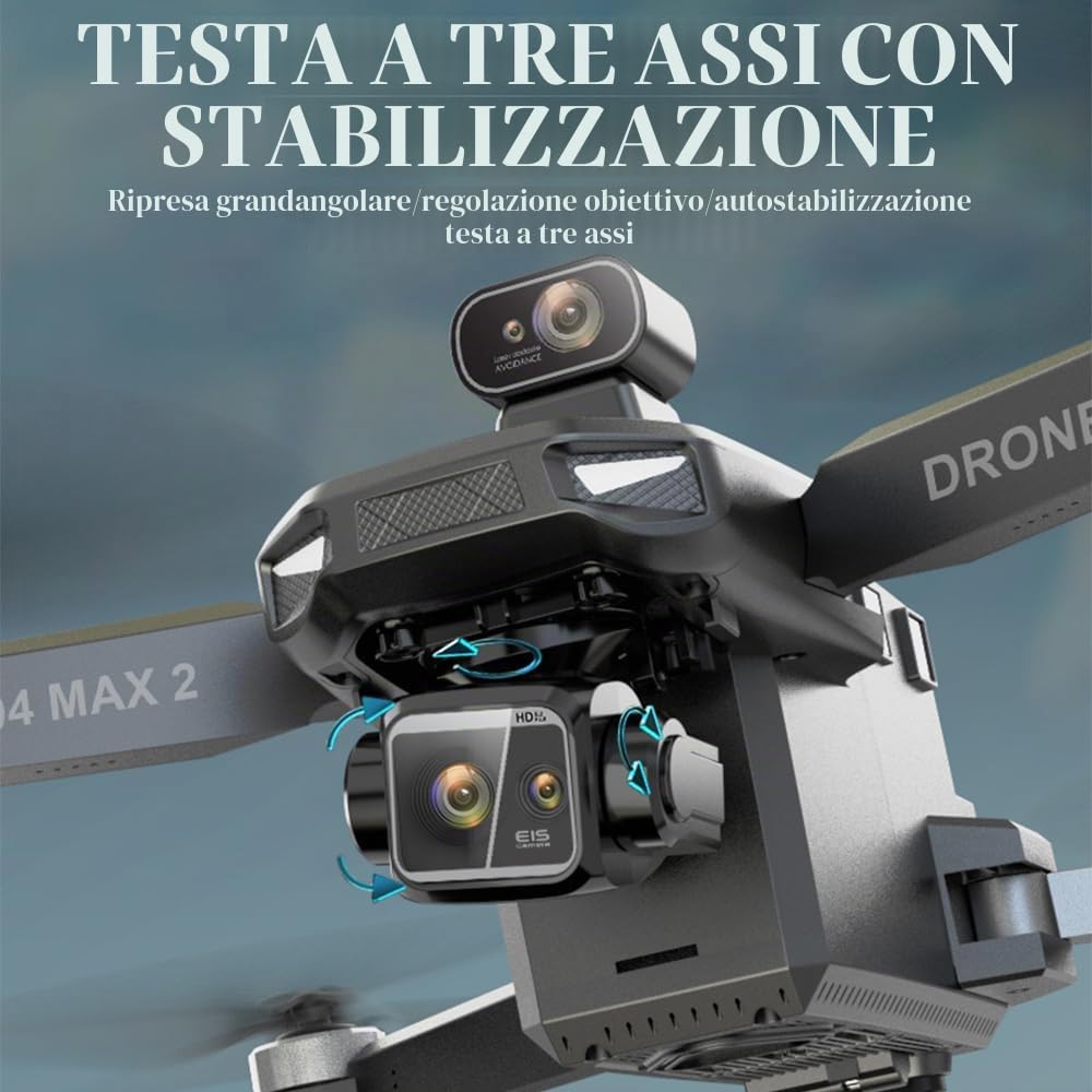 X-Verse KF104 MAX2 Drone con Telecamera 4K HD EIS, Schermo RC, Distanza del Telecomando di 6KM, Gimbal a 3 Assi, Evitare gli ostacoli in 4 direzioni, GPS Digitale Trasmissione Droni- 2 Batterie
