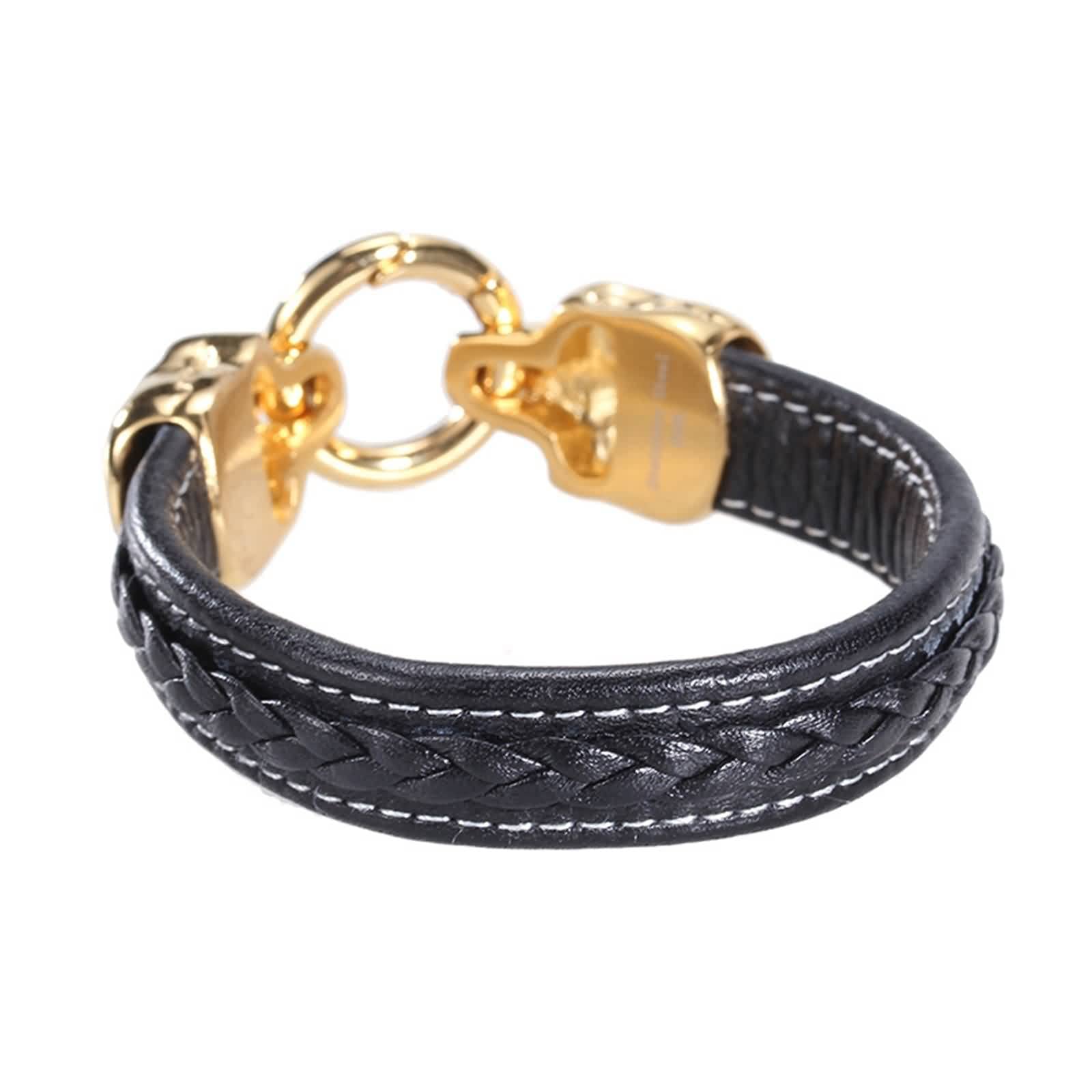 Bracelet Homme, Bracelet Cuir Tete de Mort Homme Acier Inoxydable Gourmette Cool Mode Bijoux Cadeau