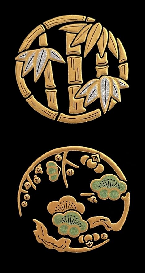 Amazon Co Jp No 55 花丸 竹と梅 金蒔絵の館 金蒔絵シール フラワー 花 ステッカー シール 蒔絵シール 文房具 オフィス用品