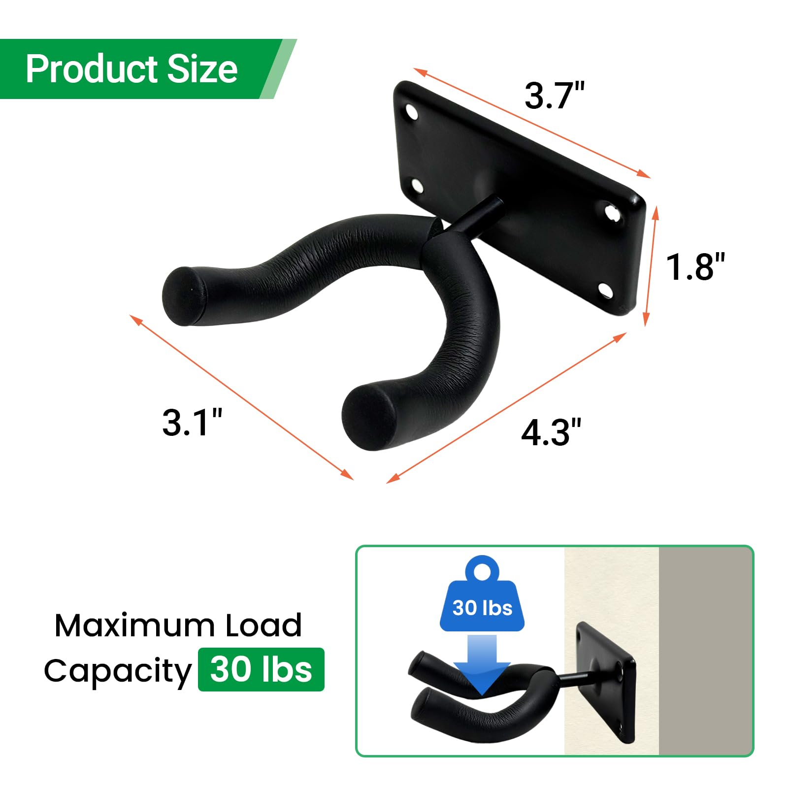 4 pacchetto Skateboard Hanger - Snowboard Wall Mount Rack, Storage Display Holder per Guitar Longboard Surfboard, completo con viti, capacità di carico massima 30 lbs