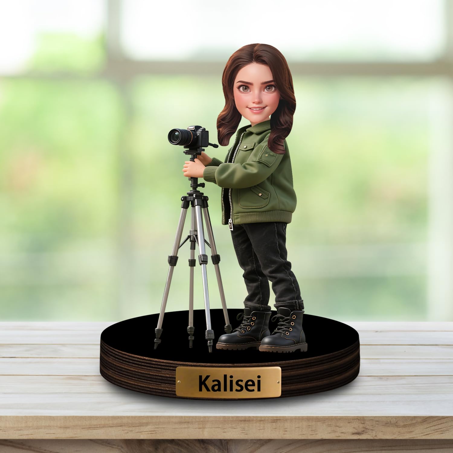 SweetJECCU Personalized Cameraman Figurine Acrylic Desk Ornament, Custom Photo 3D Effect Cartoon Sculpture Desktop Decor Plaque, Cameraman Enthusiast Portraits Home Decor Gifts for Birthday Christmas