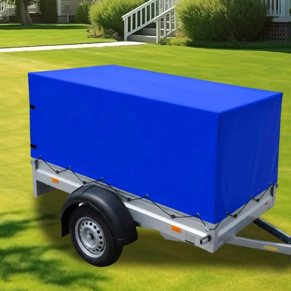Minhe 420D Oxford wasserdichte strapazierfähige Anhängerplane mit UV-beständigem, winddichtem Design und elastischer Unterseite für Allwetterschutz im Freien (blau)