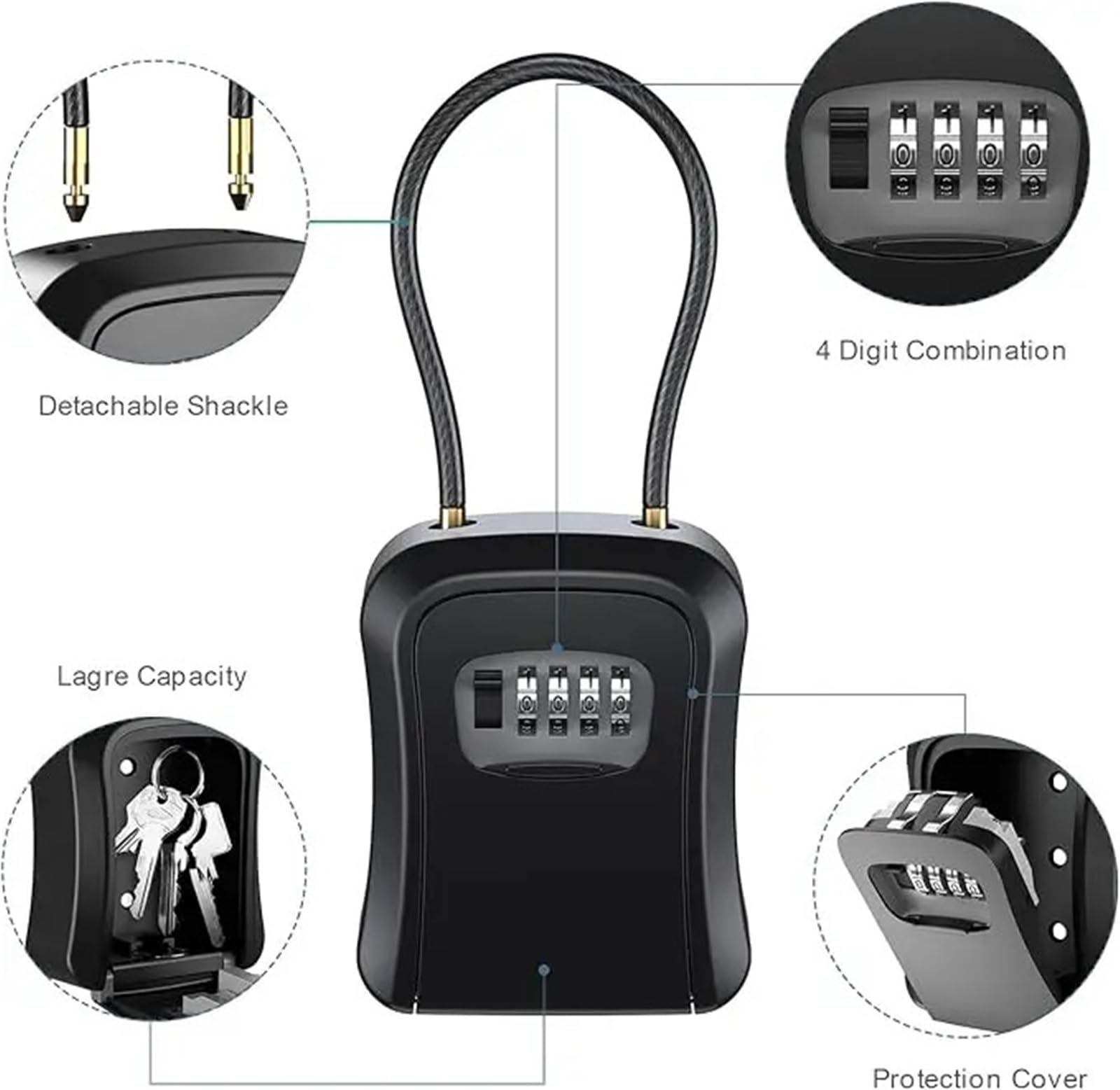 Caja de seguridad waterproof con código de 4 dígitos para uso en exteriores espacio de almacenamiento adical para les armario seguro para el hogar y el jardín