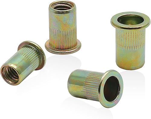 50 tuercas de remache, kit surtido de tuercas de remache de acero al carbono, M8 de cabeza plana roscadas, acabado chapado en zinc