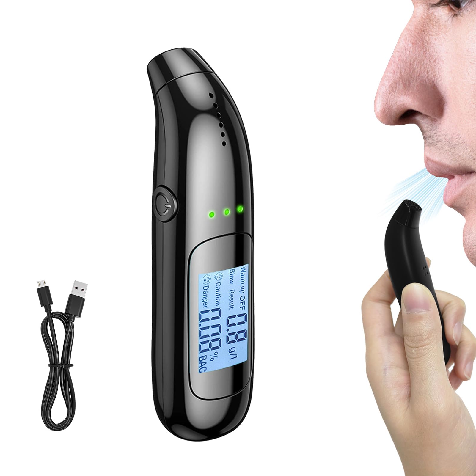 Etilometro Portatile Certificato - Alcol Test Con Display LED E Ricarica USB