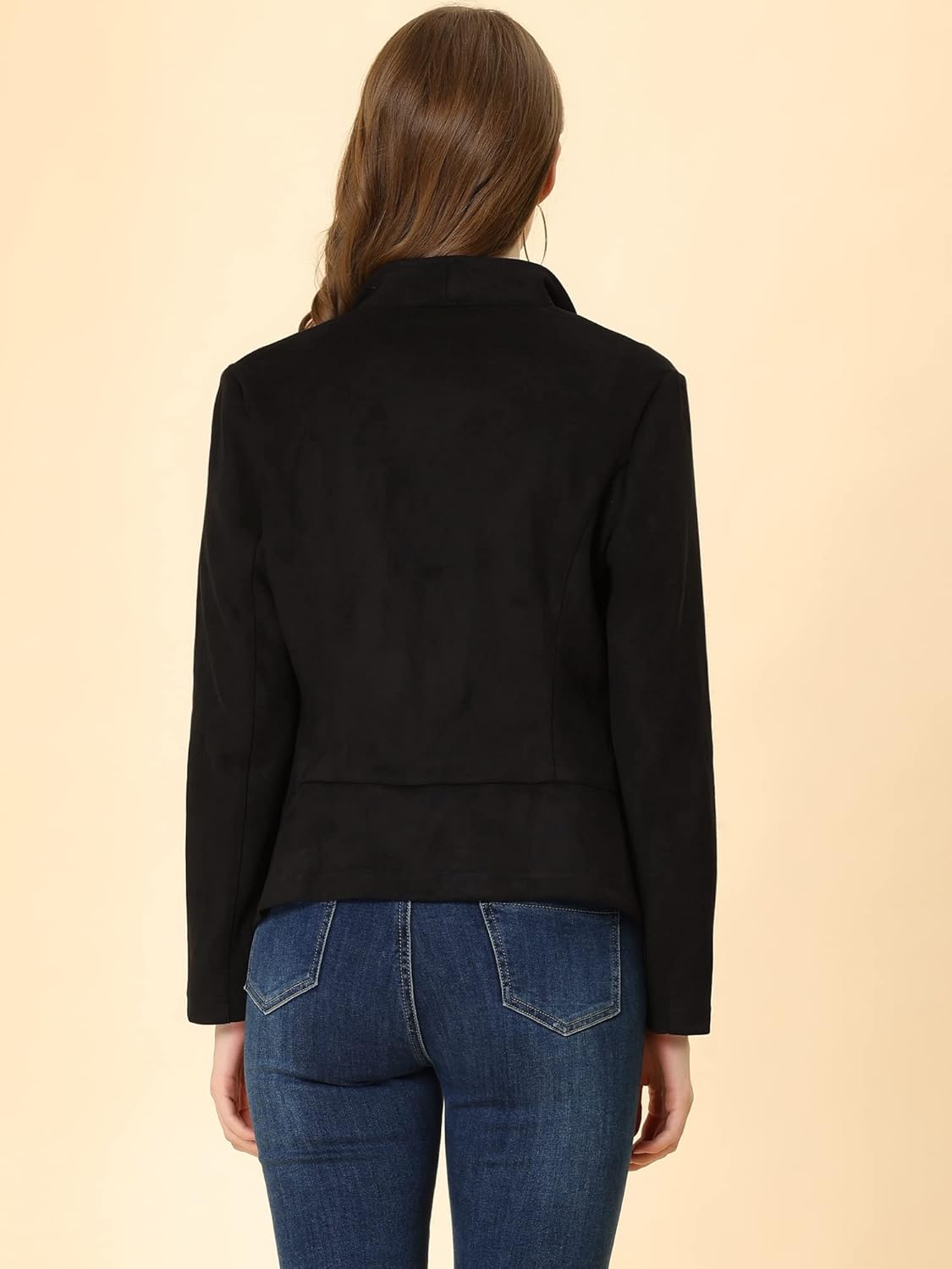 Allegra K Women Faux Suede Jacket Lapel Draped Open Front Cardigan Casual Trendy Suede Blazer - Image 5