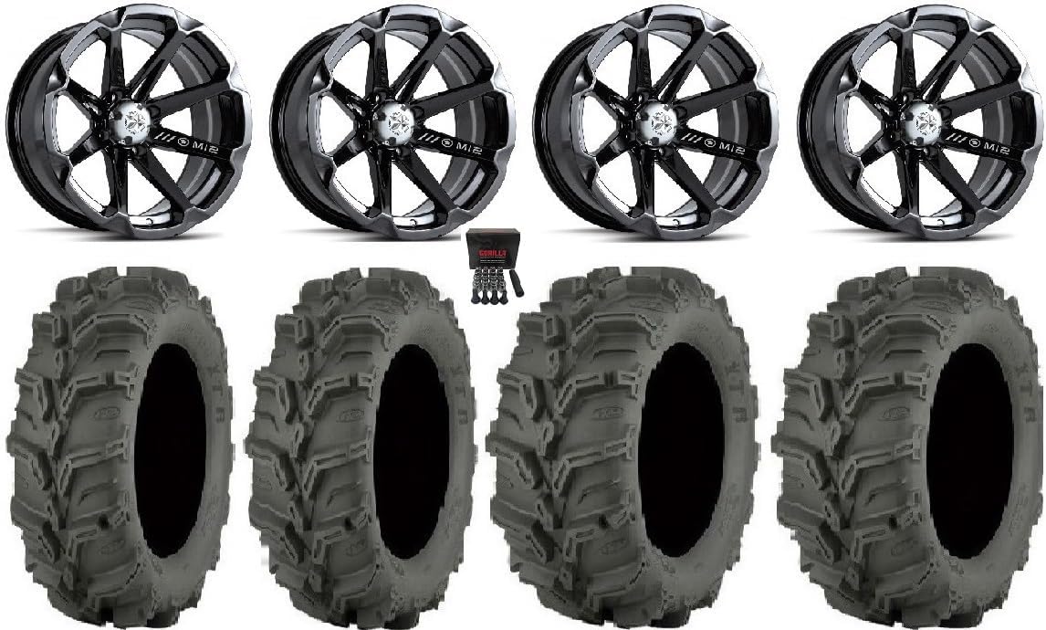 Bundle - 9 Items: MSA Black Diesel 14" ATV Wheels 27" Mud Lite XTR Tires [4x156 Bolt Pattern 10mmx1.25 Lug Kit]