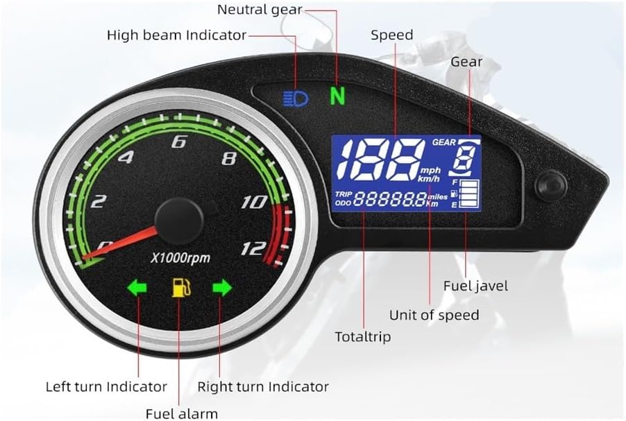 Motorcycle Speedometer Universal Motorcycle Gauge Tachometer Tachometer Digital Instrument Odometer Meter 12V Tachometer Panel