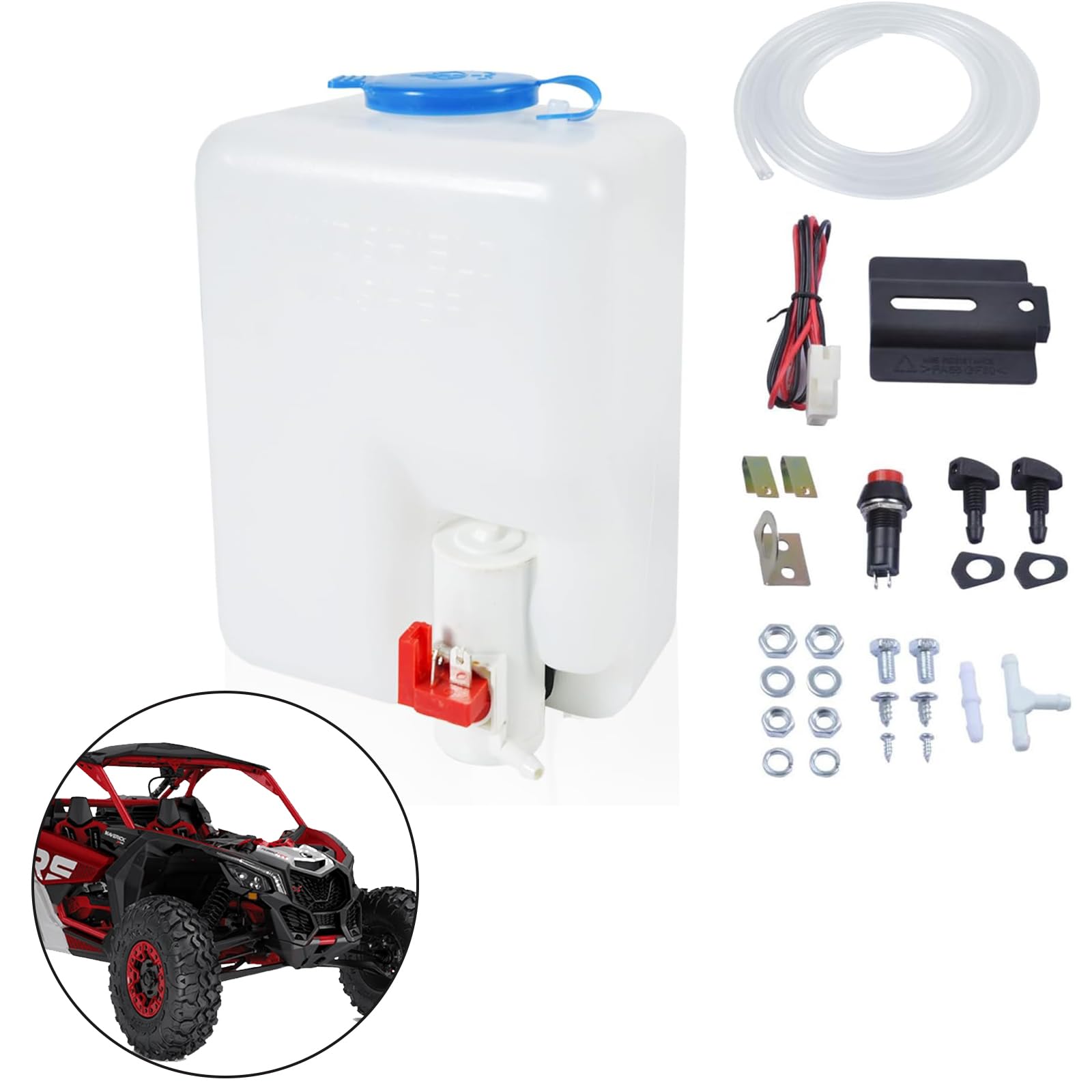 YOKKIPUniversal Windshield Washer Bottle, 12V Washer Pump Fluid Reservoir Jet Button Switch Windshield Tank Fluid Reservoir Sprayer Kit, OEM: 160186