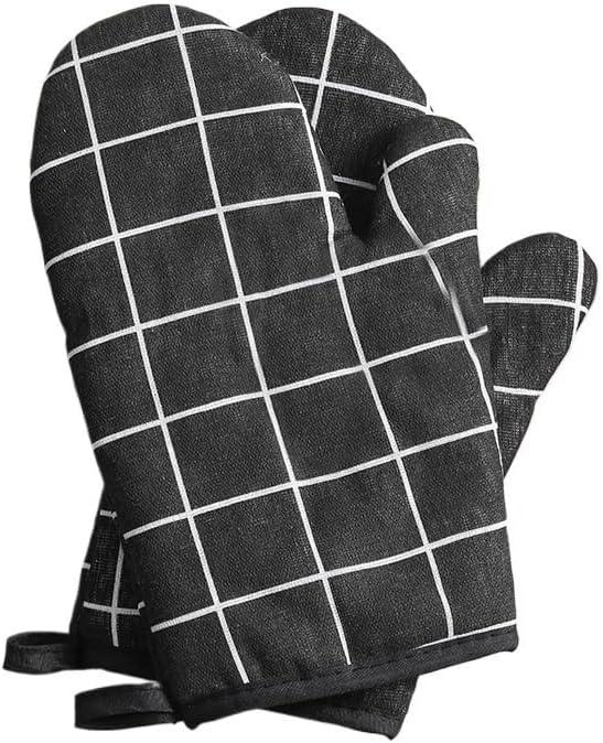 2Pcs Cotton Oven Mitts Withstands Elevated Temperatures Kitchen Baking Microwave Gloves(2pcs Gray Checkered)