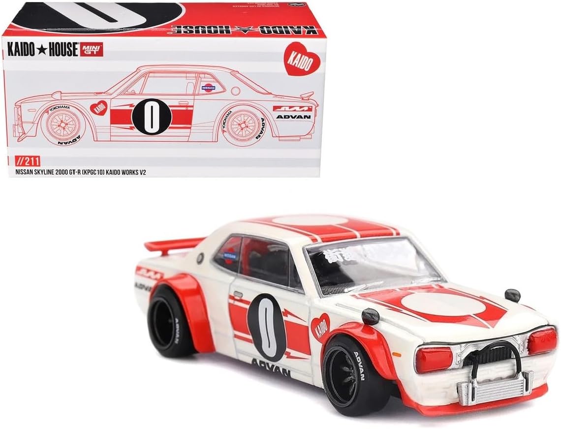 Diecast Model Car Compatible with Kaido House x Mini GT 1:64 Nissan Skyline 2000GT-R (KPGC10) Kaido Street V1 Red Limited Edition KHMG175