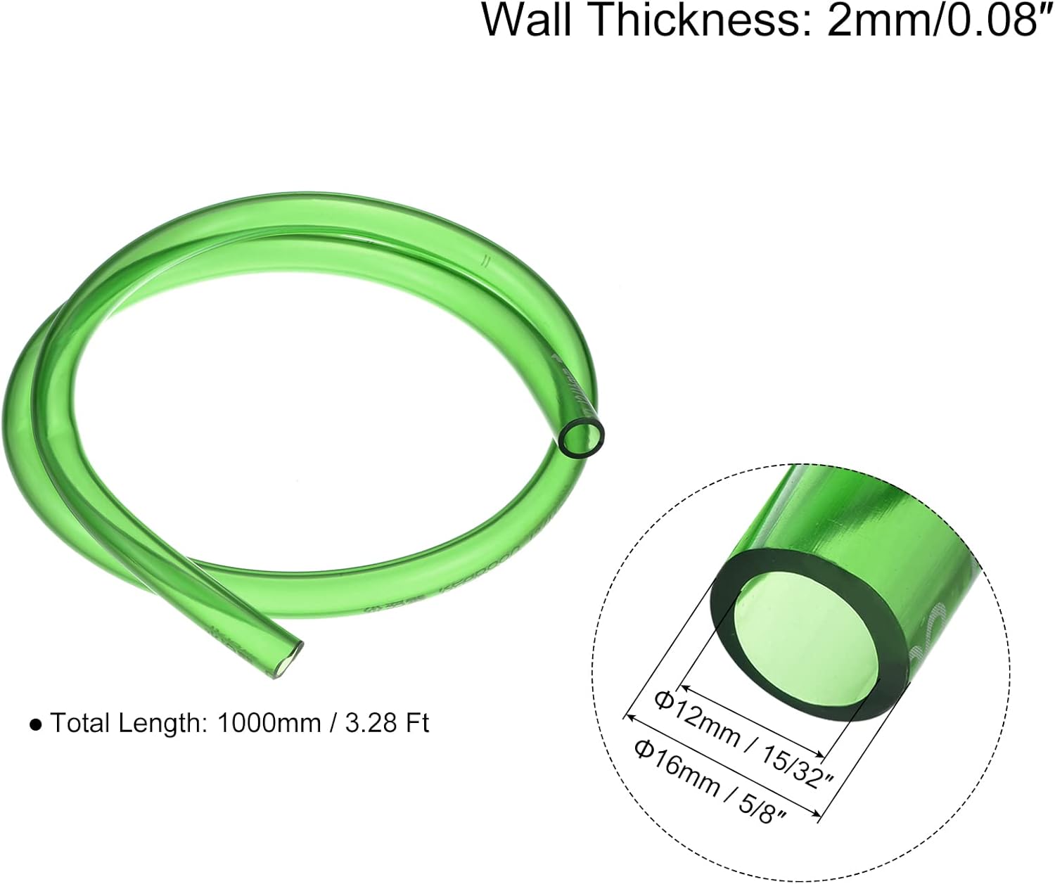 uxcell PVC Tubing 15/32" ID, 5/8" OD Water Air Hose Pipe, 1Pcs 3.28 Ft Flexible Water Tubing Hose for Transfer Plumbing, Green