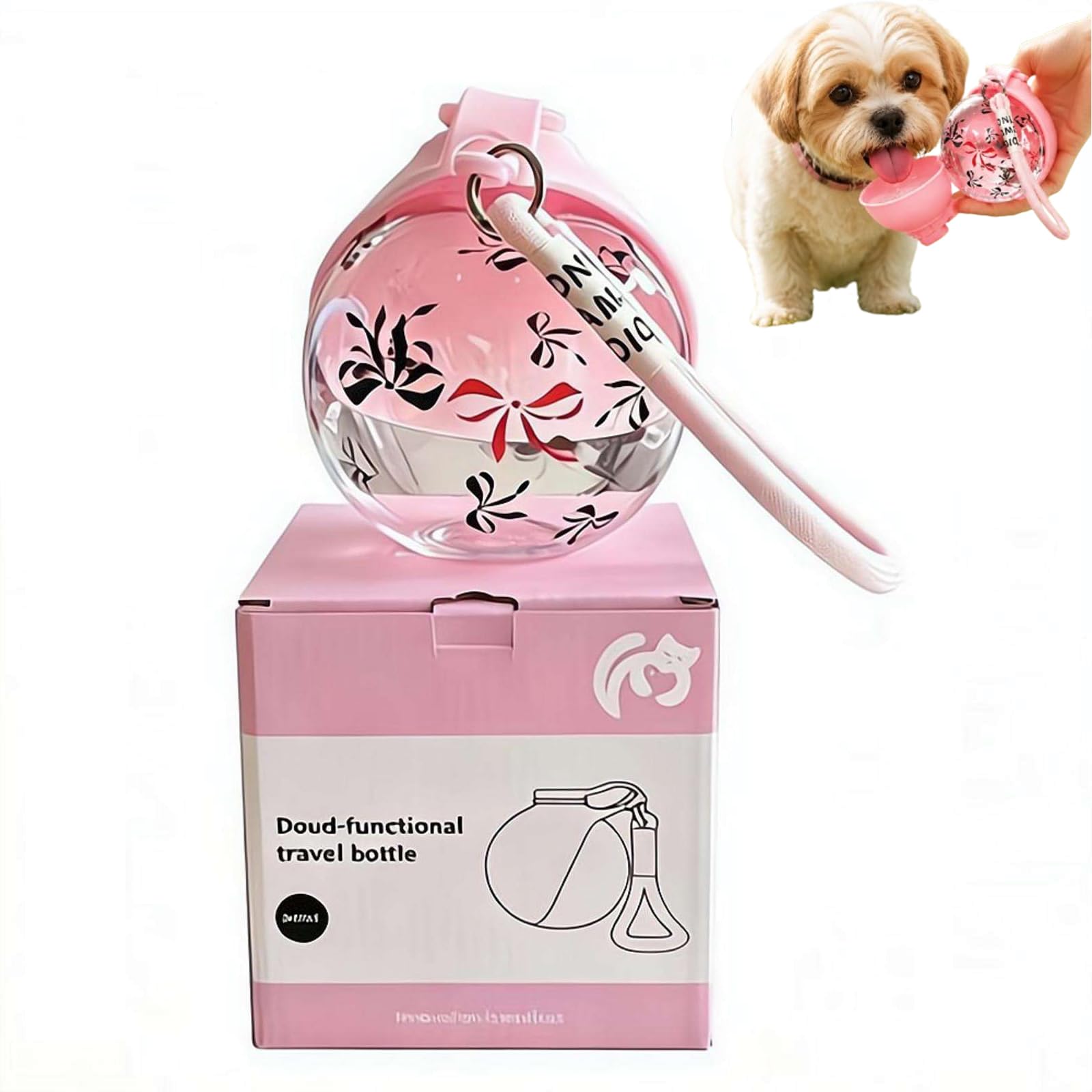 2-in-1 Dog Water Bottle, Leak-Proof Travel Water Bottle with Foldable Silicone Bowl and Lanyard, One-Handed Use Portable Dog Travel Pet Dispenser for Walking,Hiking,Camping
