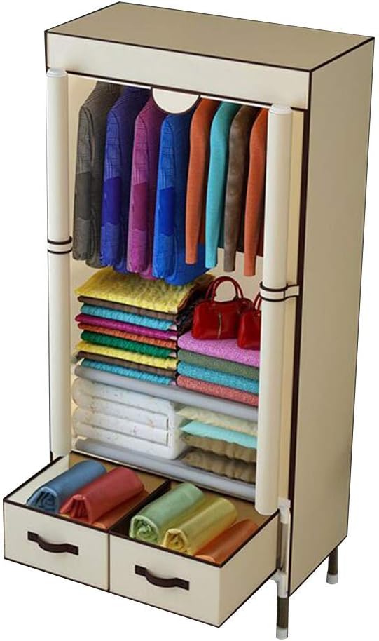 Cloth Wardrobe Clothes Closet, Portable Closet Wardrobe Storage Closet Standing Closet Fabric Cabinet Portable Wardrobe,Beige_75x45x170cm