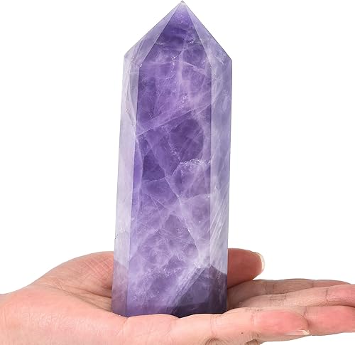 AMOYSTONE Torres de obelisco de cristal curativo grande, varita de punto de fluorita violeta púrpura para decoración del hogar, curación de reiki, disponible en Yaxa Peru