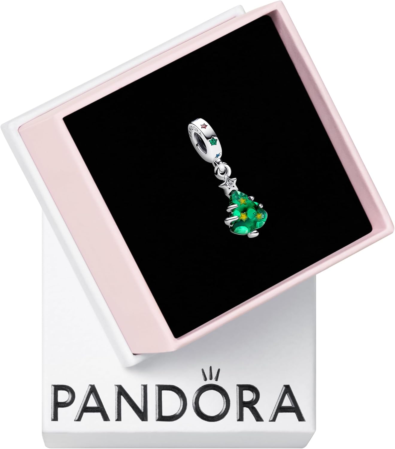 PANDORA Moments Sparkling Christmas Tree Dangle Charm - Sterling Silver Charm with Man-Made Crystal & Enamel - Jewelry for Women - Includes Gift Box