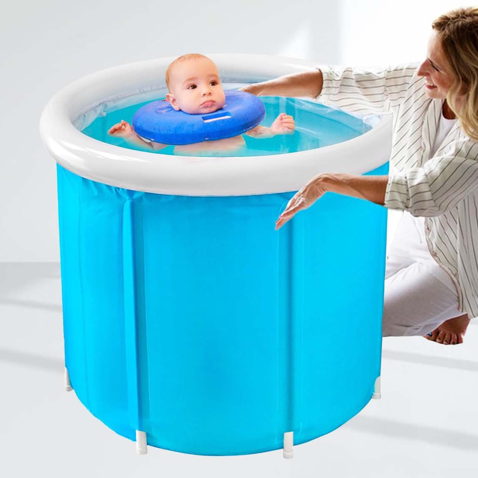 Bañera Inflable con Bomba de Aire y Cesta Portátil Incluida | Ducha Spa de Pie para Interior para Adultos y Niños Baño Gimnasio Interior Exterior Hogar Viajes SPA Camping