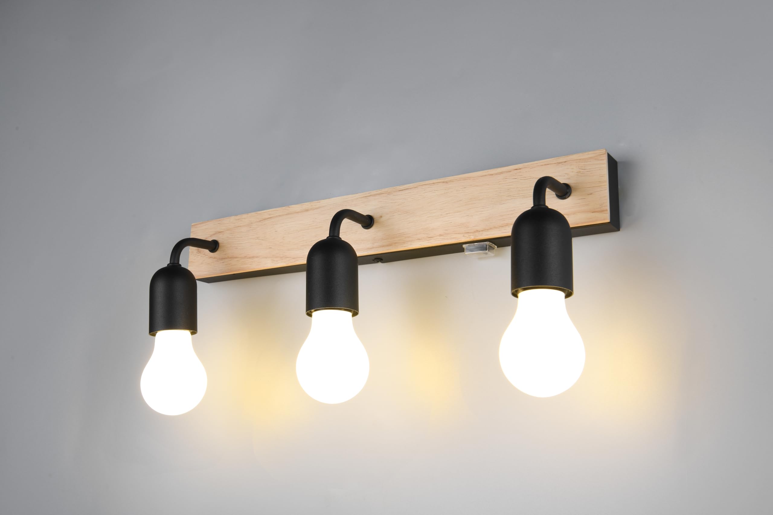Trio Leuchten Aplique de baño ARTURO 284470332, metal negro mate, madera natural, excl. 3x E27