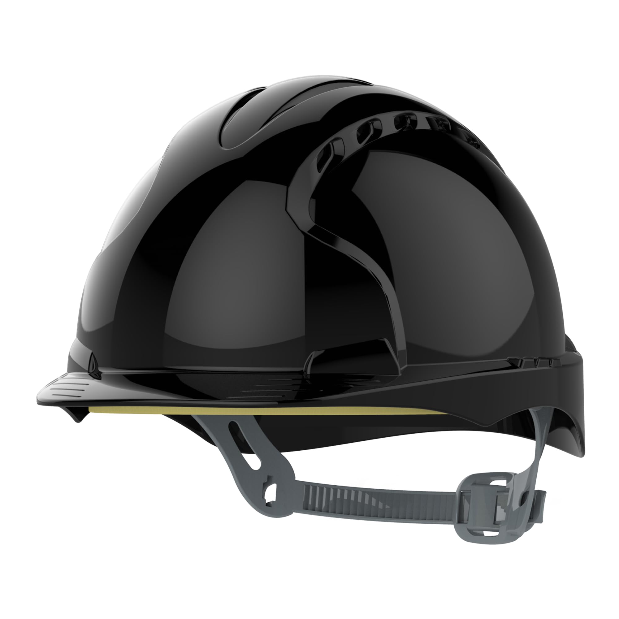 JSP EVO2 Safety Helmet Hard Hat - Vented - Black - Slip Ratchet Adjustment - Adjustable Precision Fit Harness - Lightweight - For Construction, Building, Civil Engineering & Industry - EN397
