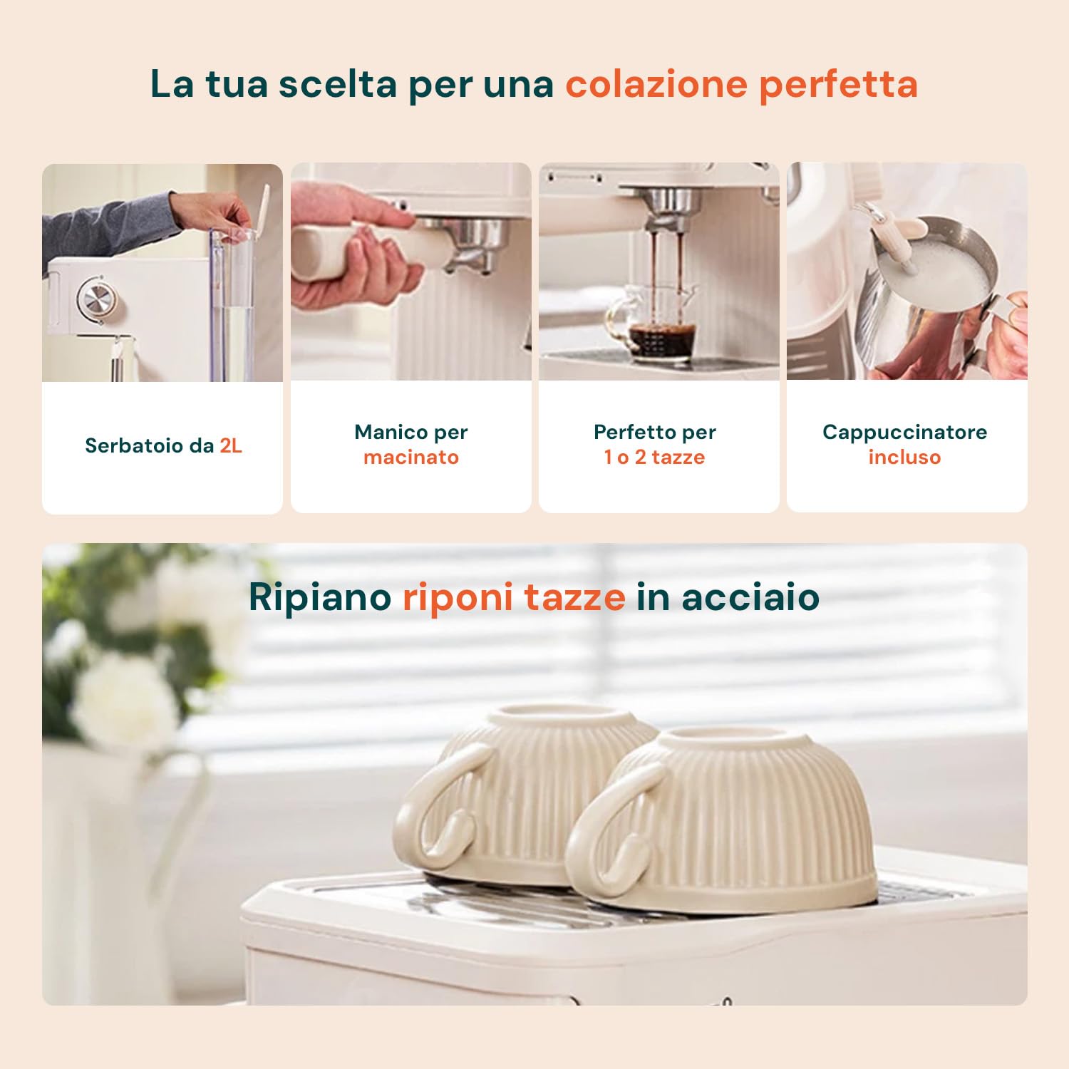 Avilia - Macchina Caffè 850W per Espresso Intenso con Filtro in Acciaio Inossidabile, Serbatoio da 2L e Compatibilità con Caffè Macinato, Uso Facile - colore in base alla disponibilità