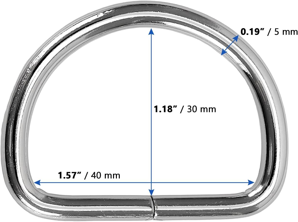 MANCHAP 100 PCS 1.5 inch D Ring, 5 mm Thick Metal Welded D Ring Belt Buckle for DIY Sewing, Backpacks, Webbing, Hardware, Silver