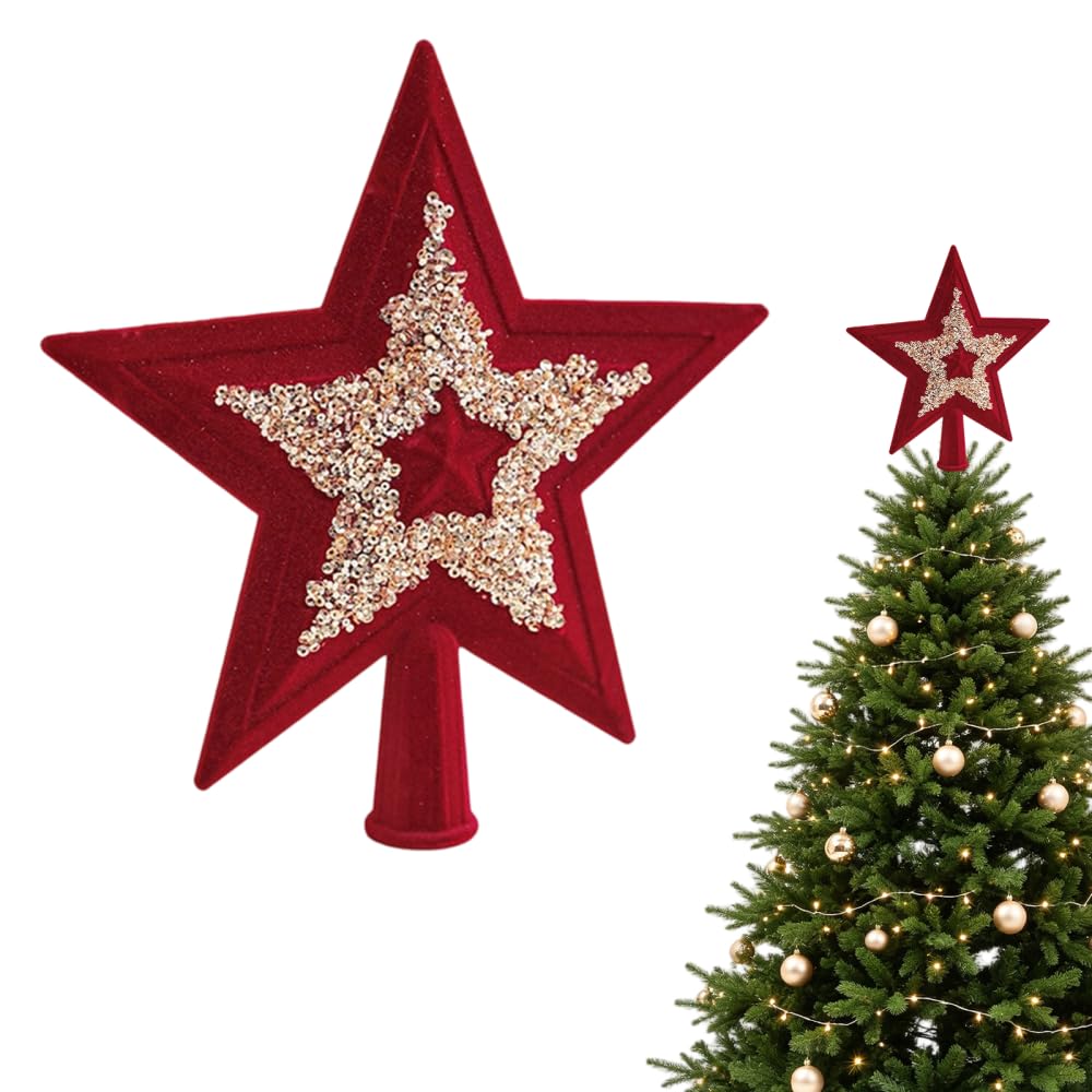 Christmas Tree Topper Star, 7.87Inch Glitter Treetop Ornament for Holiday