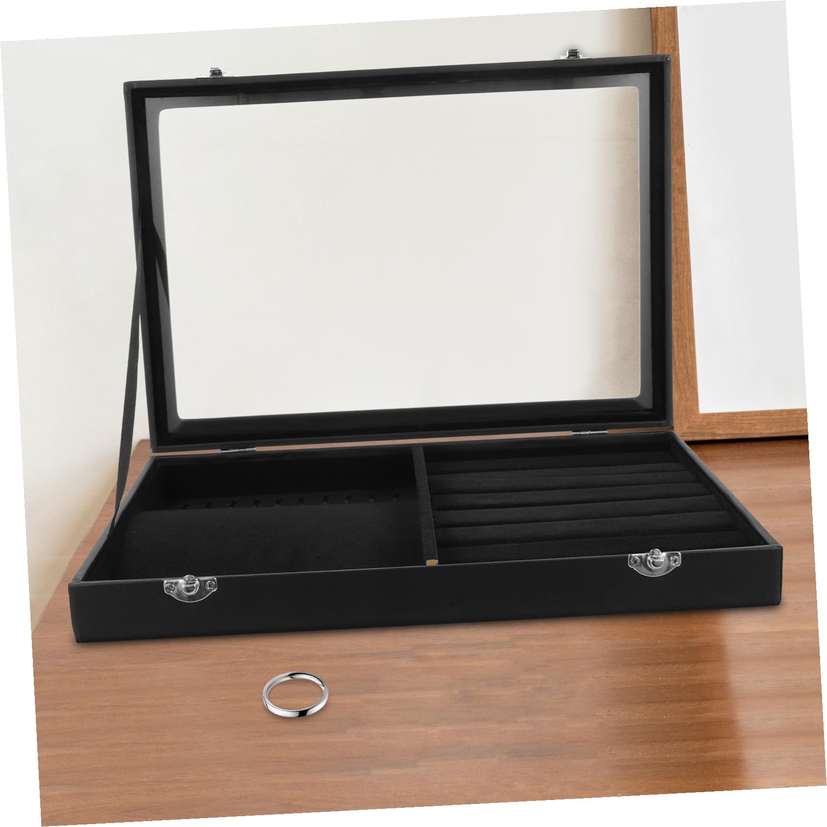 Mipcase Caja Organizadora de Joyas Negra con Tapa Estuche de Almacenamiento para Collares y Anillos Organizador Compacto y Duradero para Pendientes y Pulseras