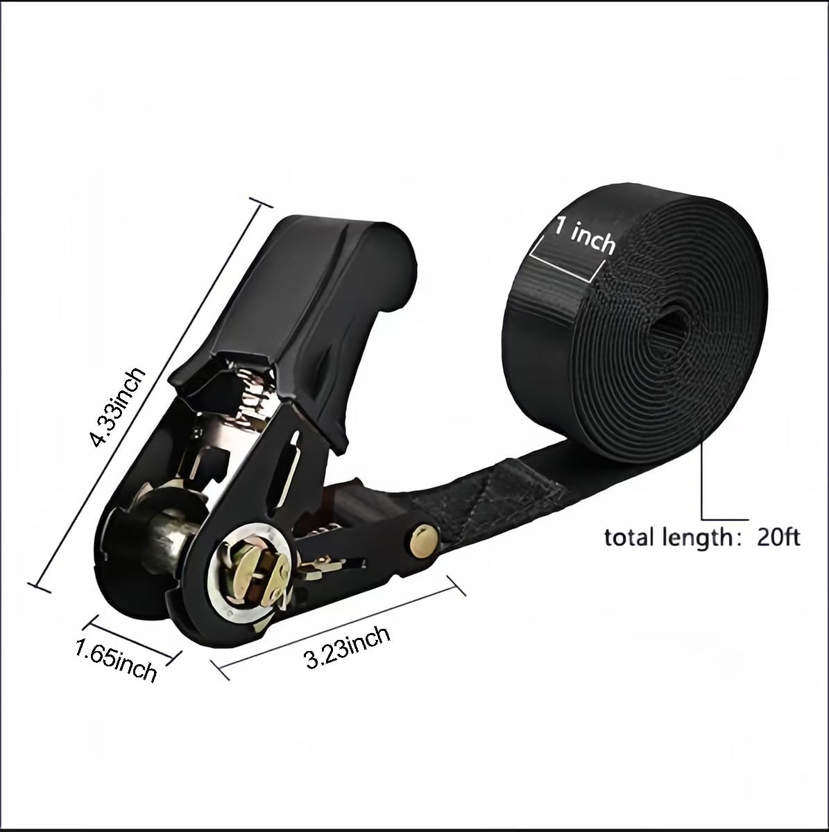 Endless Ratchet Tie Down Straps Heavy Duty Cargo Tie Downs, Durable Nylon Black Strap Down Ratcheting Securing Straps, Track Spring Fittings, Tie-Down Motorcycles, Trailer Loads, Kayak (20ft - 2pack) - Image 4