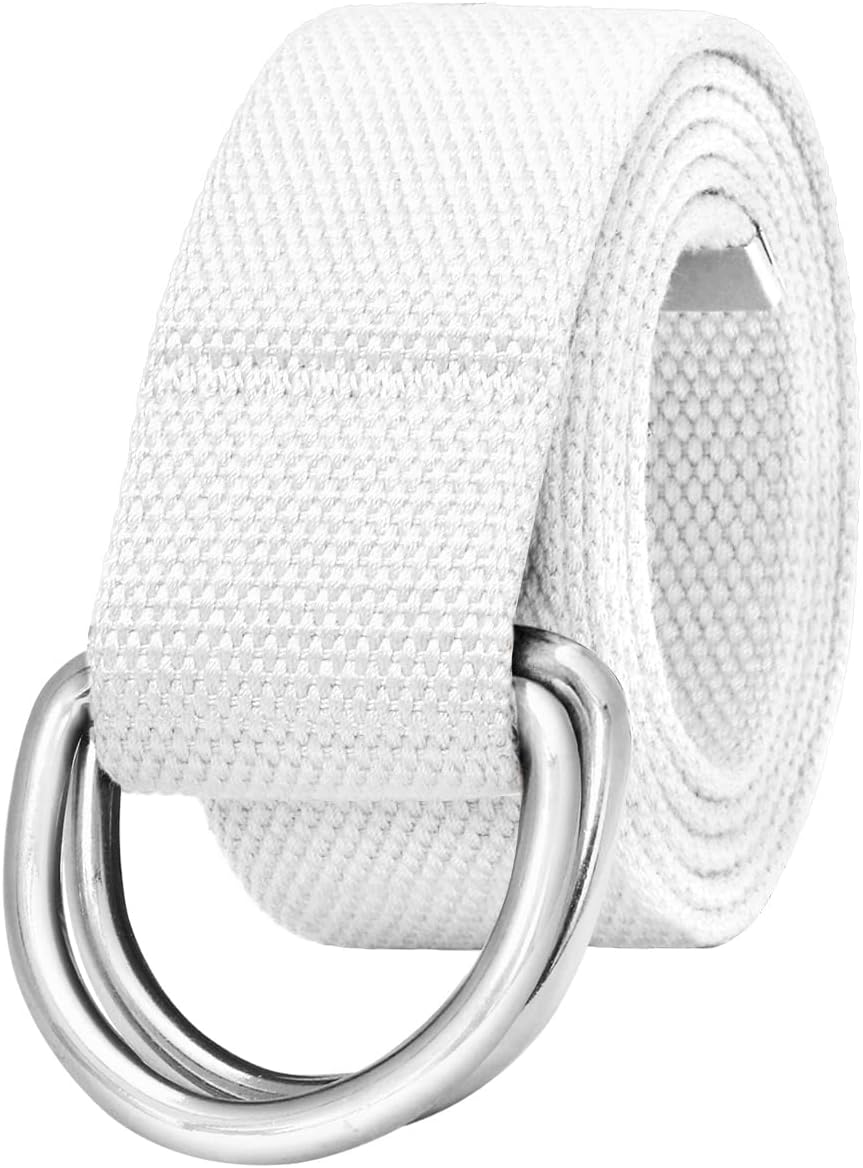 Canvas Web Belt Metal Double D Ring Buckle for Men Women Casual Cloth Military Style Belt 1 1/2" Wide