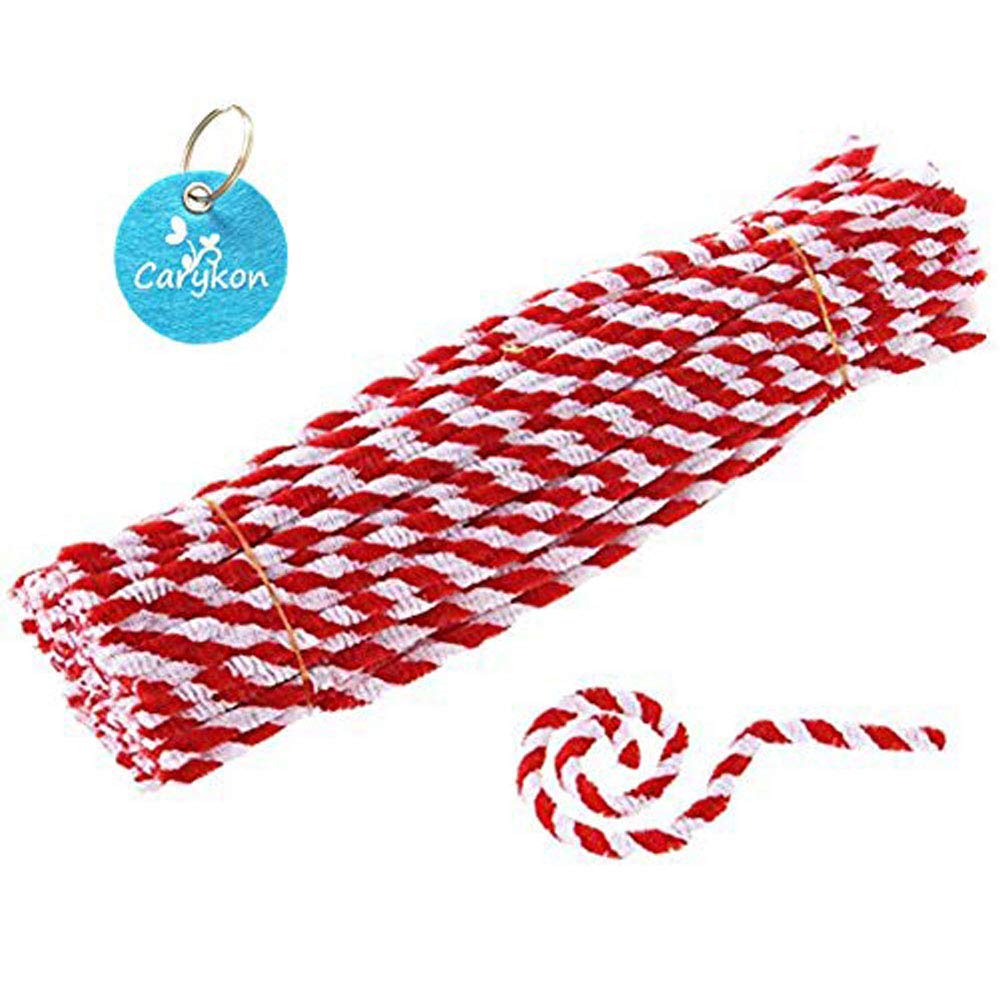 Carykon Striped Chenille Stems Pipe Cleaners, Pack of 100 (Red)