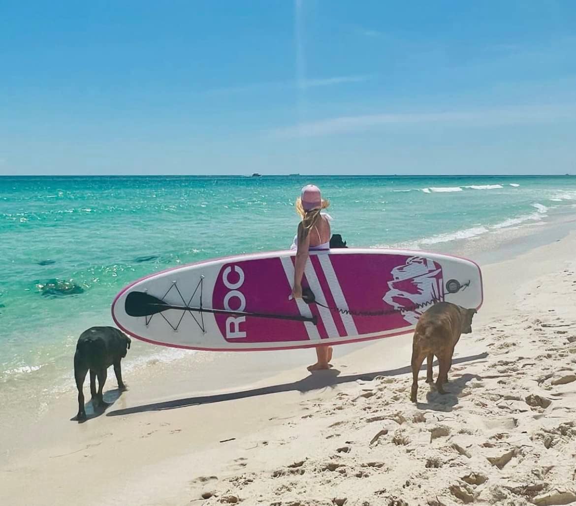 ROC Inflatable Stand Up Paddle Board with Premium Sup Accessories, Wide Stable Design, Non-Slip Comfort Deck | Youth & Adult (Pink) : Sports & Outdoors