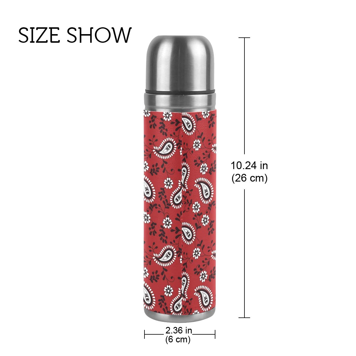 Taza de viaje aislada al vacío de acero inoxidable con doble pared a prueba de fugas, botellas de cachemira, impresión personalizada impresa en piel auténtica, termo termo de 500 ml