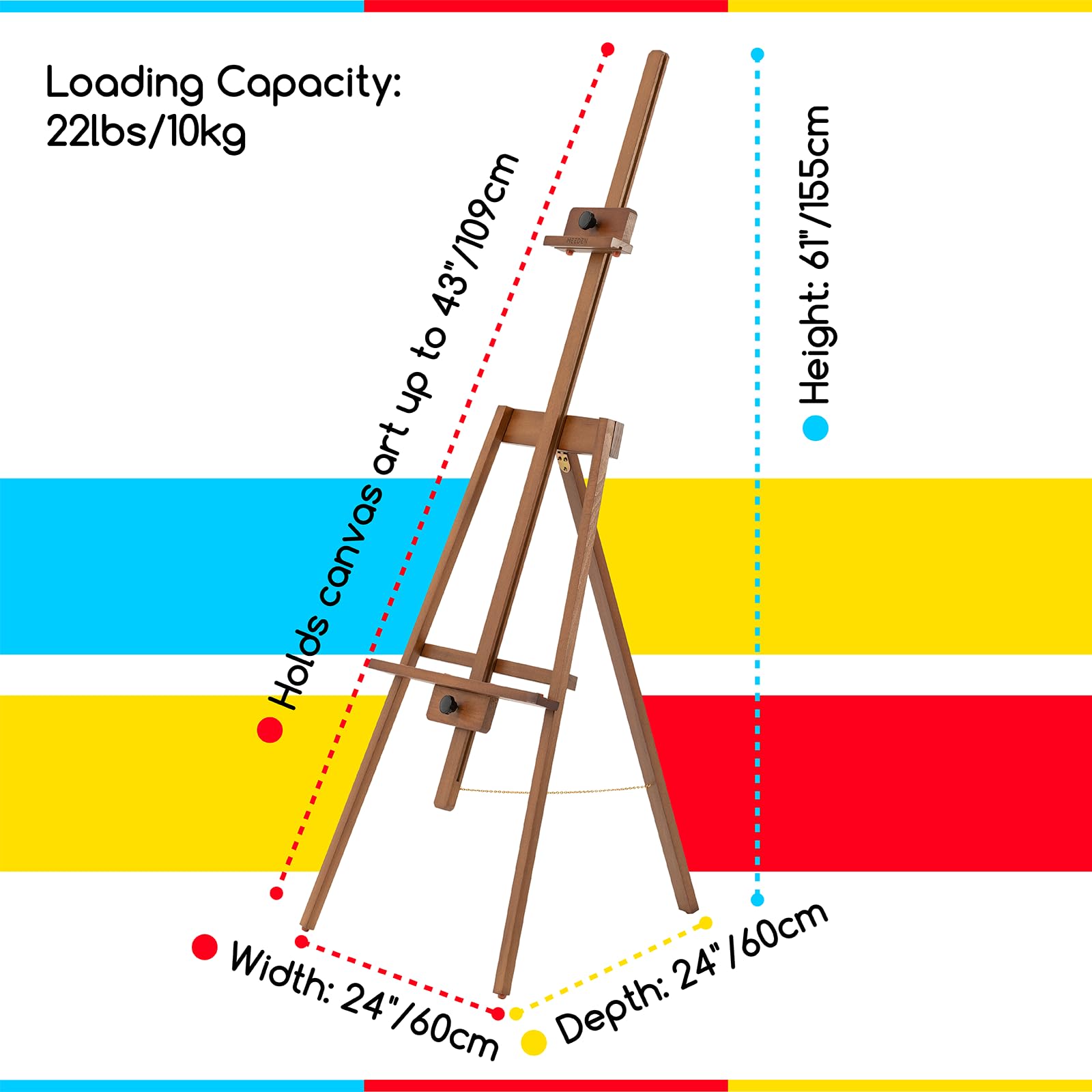 MEEDEN Cavalletto per pittura, con cornice in legno di faggio massiccio, cavalletto per pittura, cavalletto per artisti, può contenere tele fino a 109,2 cm, noce