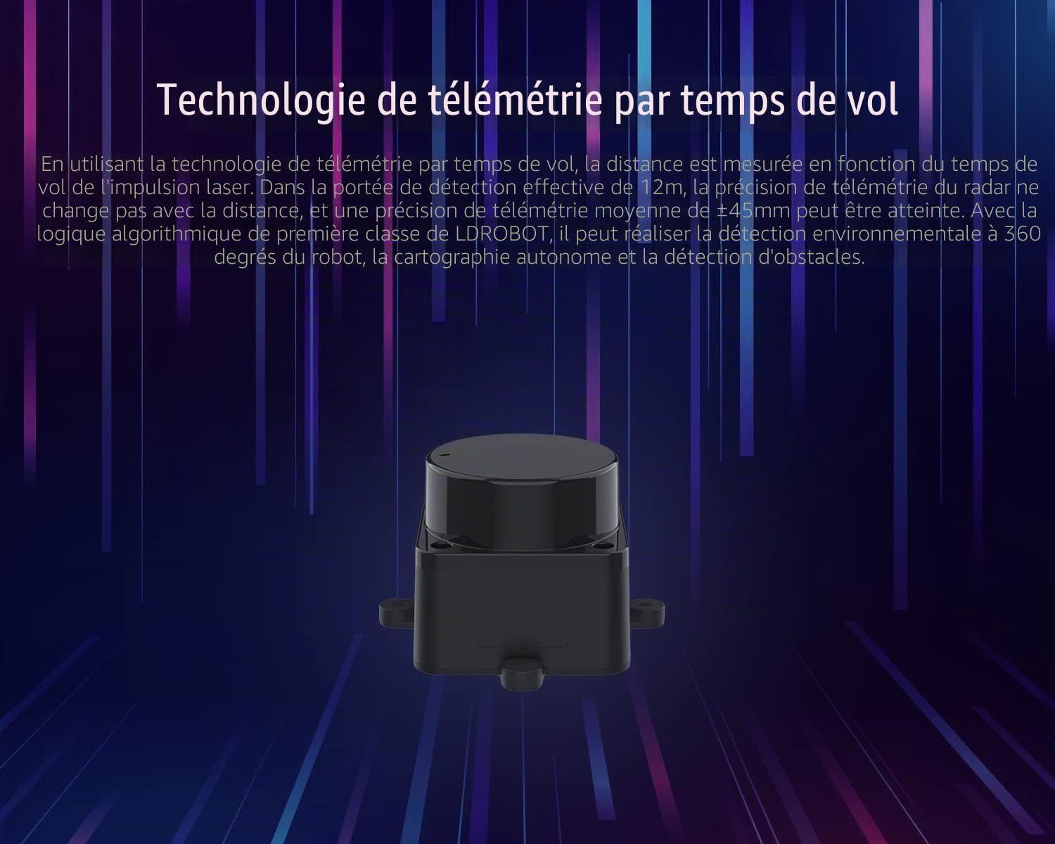 InnoMaker DTOF LiDAR Time-of-Flight Lidar STL-19P, Balayage laser omnidirectionnel à 360 degrés, Anti-éblouissement 60000 Lux, Fréquence de mesure 5000 Hz, Rayon de portée de 12 m, Compatible ROS/ROS2